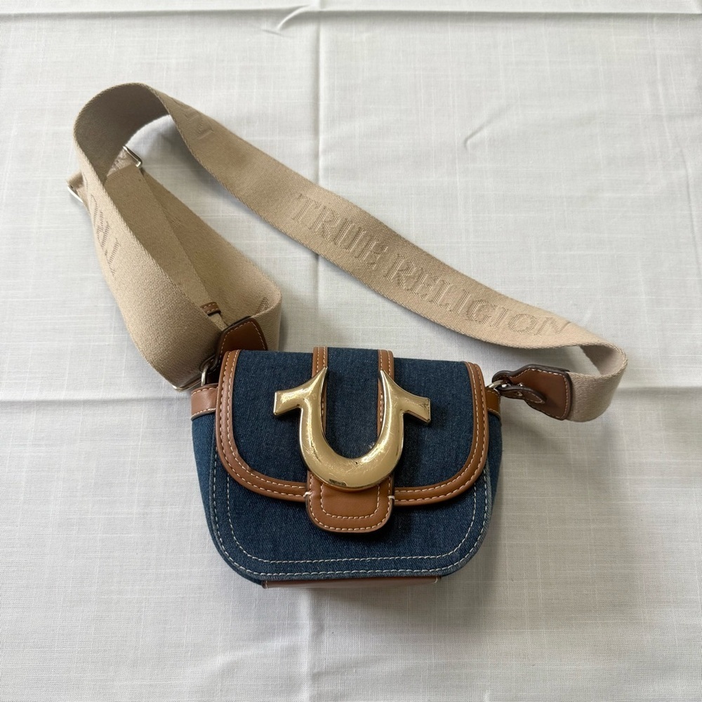 True Religion Horseshoe mini bag denim and faux leather shoulder strap - Picture 6 of 13